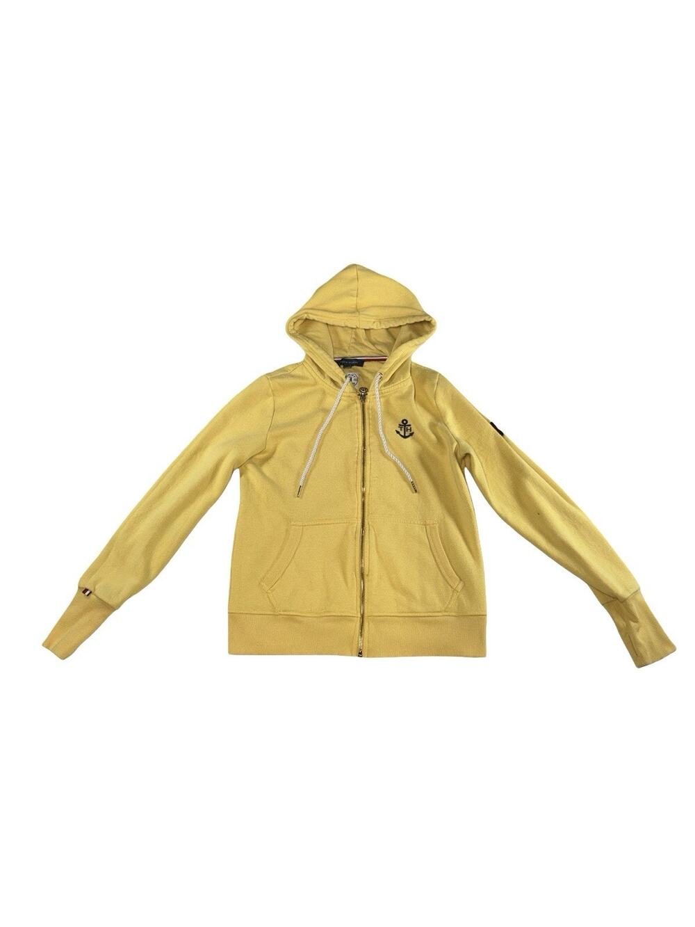 Tommy Hilfiger Womenโs Small Yellow Full Zip Hoodie Sleeve Black Dot